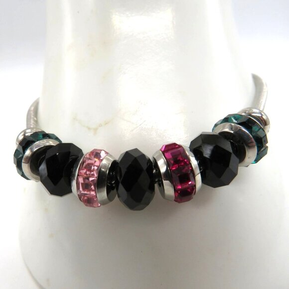 Brosway Bracelet Silver Tone Faceted Multi Color Beads Black Pink Green - Picture 1 of 16